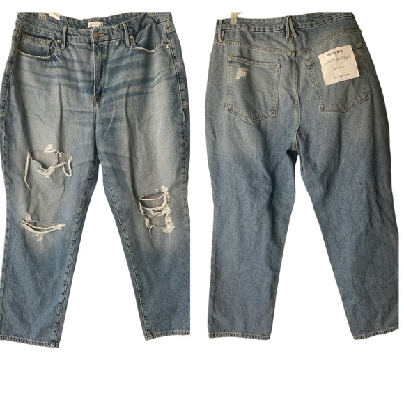 NWT Good American Good Boy Distressed High Rise Jean SN: GB050T Indigo Size 16 - Picture 3 of 17